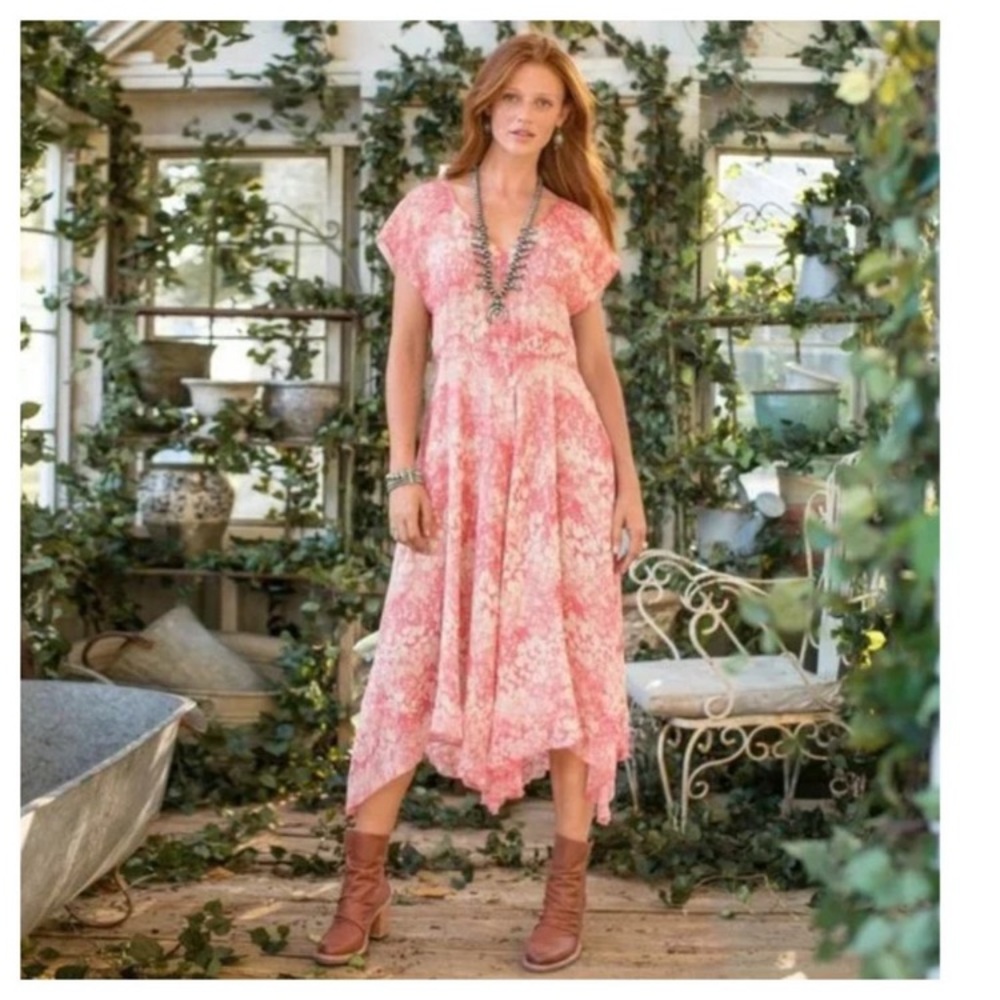 Sundance size 4 Avonlea Floral Silk Dress Asymmetrical handkerchief hemline $148